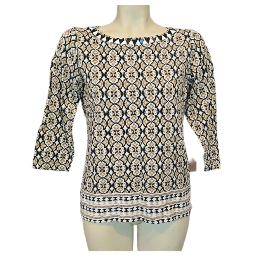 Elegant Black and Cream Patterned Women's Top